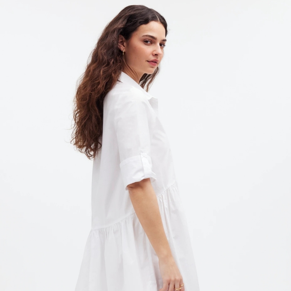 Madewell Button-Front Mini Shirtdress in Poplin White Color Size S New No Tag - Picture 4 of 16